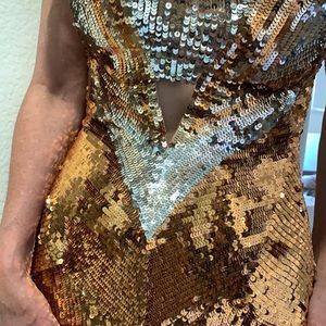 silver, bronze, gold shimmer 1940’s designer gown